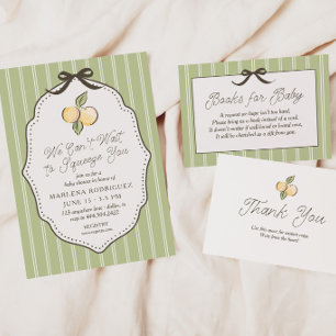 Tarjeta De Agradecimiento Libros de raya verde vintage para la ducha de bebé