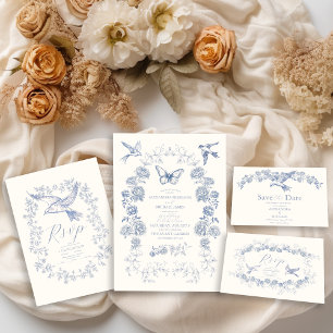 Invitación Boda Clásico Azul Francés de tela victoriana
