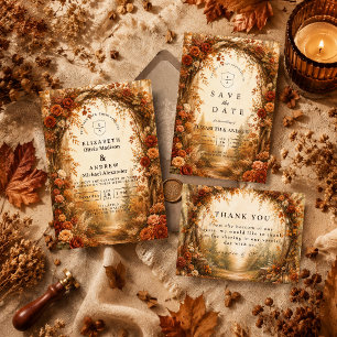 Tarjeta De Agradecimiento Boda Romántica de Otoño en el Bosque