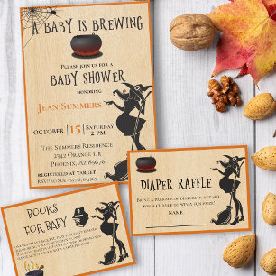 Tarjeta De Recepción Diaper Raffle Baby Breaking Witch Halloween