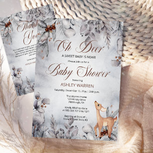 Tarjeta De Agradecimiento Oh Deer Rustic Winter Floral Baby Shower