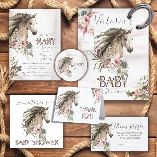 Pegatina Redonda Floral Horse Ranch Baby Shower