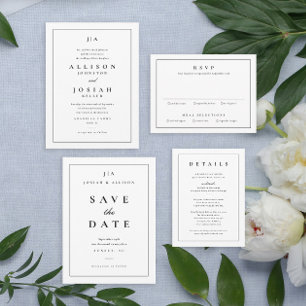 Invitación Detalles Clásicos de Boda en Blanco y Negro Enclos