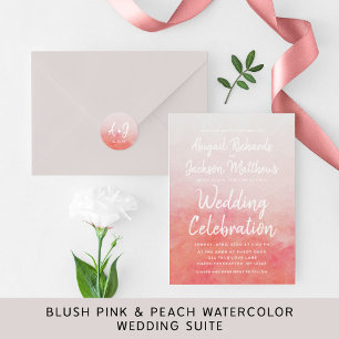 Invitación a la boda de color rosa y rosa de Rubor