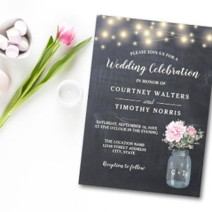 Invitación Chalkboard Rústico Peony Floral Mason Jar   BODA