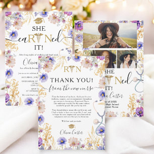 Tarjeta De Agradecimiento Elegante Flores Silvestres RN Graduación de Enferm