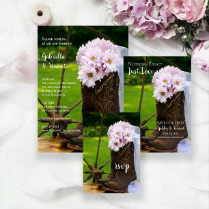 Rústica tarjeta RSVP de Daisies Rosados Cowboy Boo