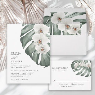Invitación Orquídeas blancas en el Boda tropical de Monstera