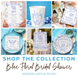 Servilleta De Papel Ducha nupcial floral Chinoiserie azul personalizad