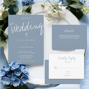 Invitación Boda Casual Modern Dusty Blue Typography