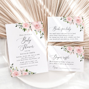 Invitación Flores Rubor, flores rosadas, Boho, Baby Shower