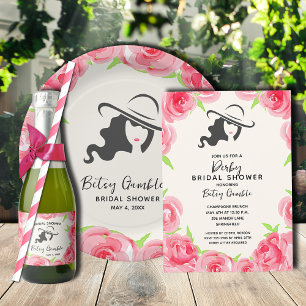 Plato De Papel Gorra y Rosas de acuarela Derby Bridal Shower