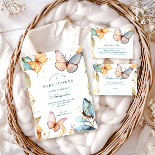 Invitación Chupinada de Bebé de Mariposa con Acuarela Suave