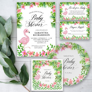 Servilleta De Papel Flores tropicales rosadas Flamingo Baby Shower