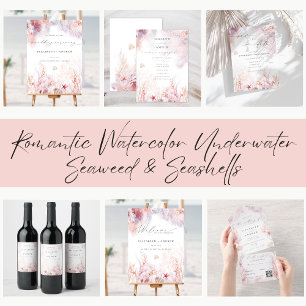 Invitación Moda Marejadas Coral Subacuático QR Código Boda