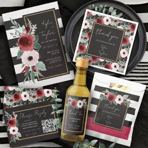 Reserva La Fecha Elegante Floral Black and White Stripe Magenta Gol