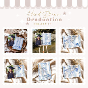 Tarjeta De Agradecimiento Graduación azul trenzada a mano retro