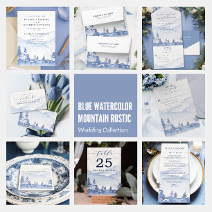 Tarjeta De Agradecimiento Boda de acuarela de montaña azul