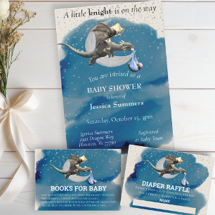Tarjeta De Recepción Diaper Raffle Little Knight Dragon Silver Star