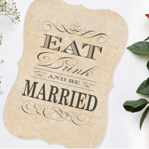 Invitación Comer bebida y casarse negro y blanco