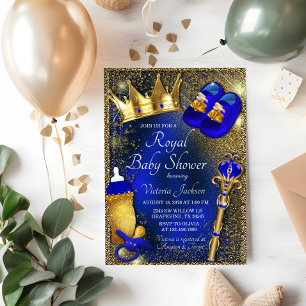 Invitación Fancy Royal Blue Prince Baby Shower