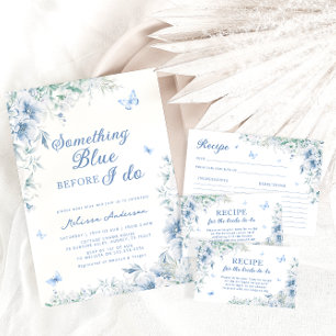 Tarjeta de receta de ducha de novia china azul y b