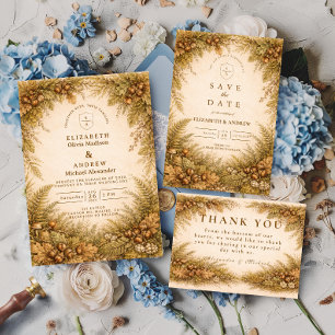 Tarjeta De Agradecimiento Boda Botánica Vintage de Otoño en el Bosque