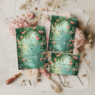 Tarjeta De Confirmación De Asistencia Boda Romántica con Puerta de Rosas Vintage