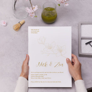 Invitación a la boda blanca mínima con flores de o