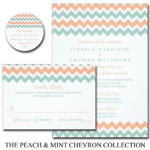 Invitación La moderna colección de Bodas Chevron Peach & Mint