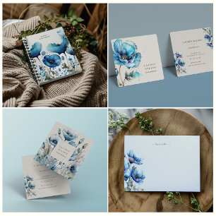 Cuaderno Monograma Floral de amapola azul