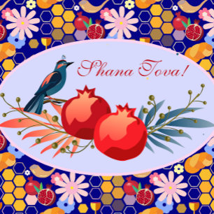 Postal Festiva Feliz Rosh Hashanah Patrón floral de Año Nuevo jud