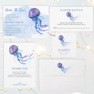 Pegatina Redonda Jellyfish Ocean Beach Under Sea Baby Shower