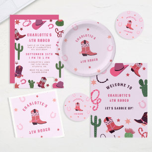Pegatina Redonda Pink Cowgirl Rodeo Western Birday Party