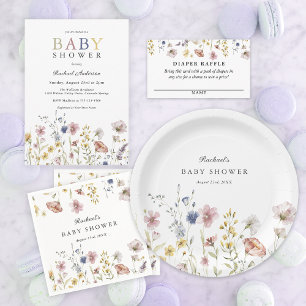 Tarjeta De Recepción Boho Fresco Acuarela Flores Silvestres Diaper Raff