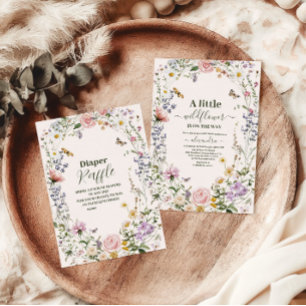 Tarjeta De Recepción Elegante prado de flores silvestres Diapper Raffle