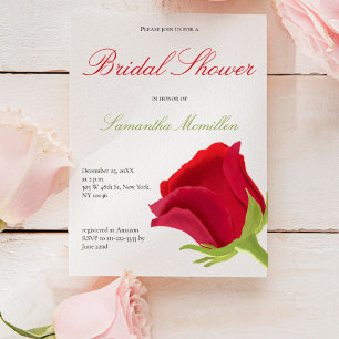 Invitación Floral Red Rose Bridal Shower