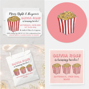 Invitación Noche de la película Sleepover Popcorn Birday Part