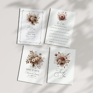Tarjeta De Agradecimiento Mousse de Mocha Floral Elegante Neutral