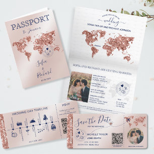Invitación Foto Save the Date Boarding World Map QR