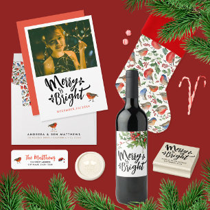 Tarjeta Festiva Navidades Frescos Y Brillantes Robin Photo