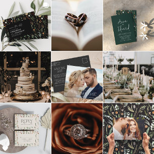 Invitación acuarela boda floral botánica negro moderno