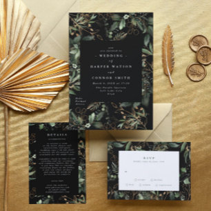 Invitación Eucalipto Botánico de Oro Negro Premium Elegante