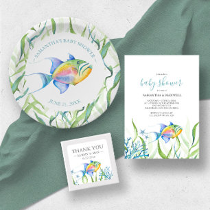 Invitación Todo En Uno Pescado tropical Baby Shower todo en una sola invi