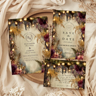 Tarjeta De Agradecimiento Luces del Bosque Encantado Boda Floral