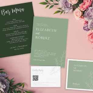 Invitación Guión Boda de salvia floral Elegante Minimal Simpl
