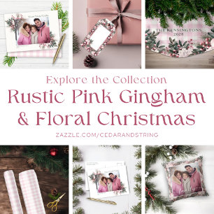 Falda Para El Árbol De Navidad De Poliéster Vacaciones de Navidades florales de Gingham Rosado