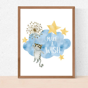 Invitación Haz Un Deseo Gatos Estrellas Nube Fiesta de Cumple