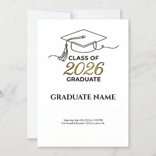 Invitación Class of 2026 Graduation Invitation Gold and Black