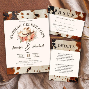Tarjeta RSVP para Piel de vaca de Boda occidental